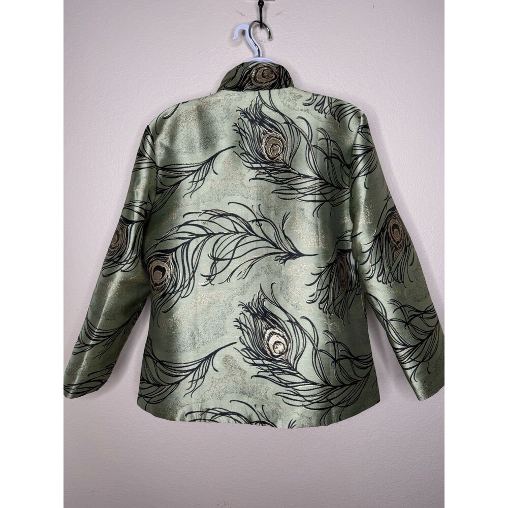 Grace Chuang New York Feather Print Open Jacket Sz S Multicolor Reversible Green - Picture 8 of 16